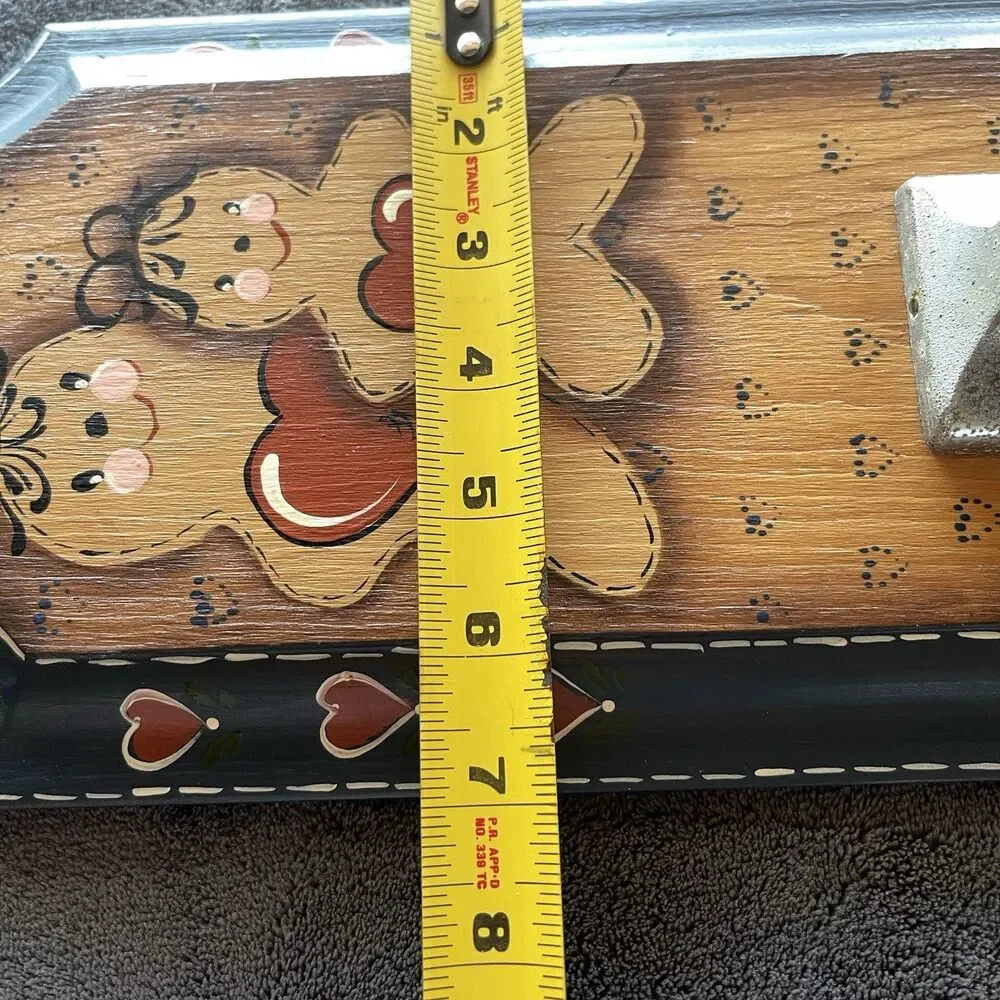 VTG Handmade Wood Gingerbread Hearts Towel Holder Farmhouse Folk Grandma Cottage